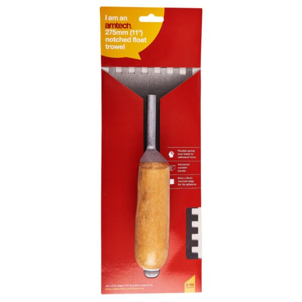 280mm(11”) Notched float trowel with wooden handle