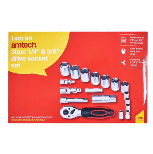 30 Piece 1/4" and 3/8" socket set